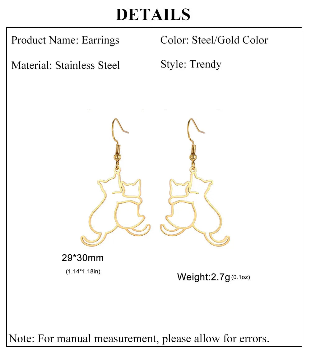 Hugging Cats Kittens Earrings for Women Girls Stainless Steel Cute Dog Dangle Earrings - PeticaDeals