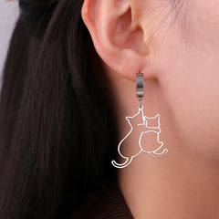 Hugging Cats Kittens Earrings for Women Girls Stainless Steel Cute Dog Dangle Earrings - PeticaDeals
