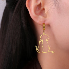Hugging Cats Kittens Earrings for Women Girls Stainless Steel Cute Dog Dangle Earrings - PeticaDeals