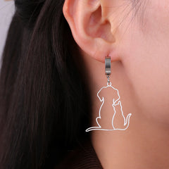 Hugging Cats Kittens Earrings for Women Girls Stainless Steel Cute Dog Dangle Earrings - PeticaDeals