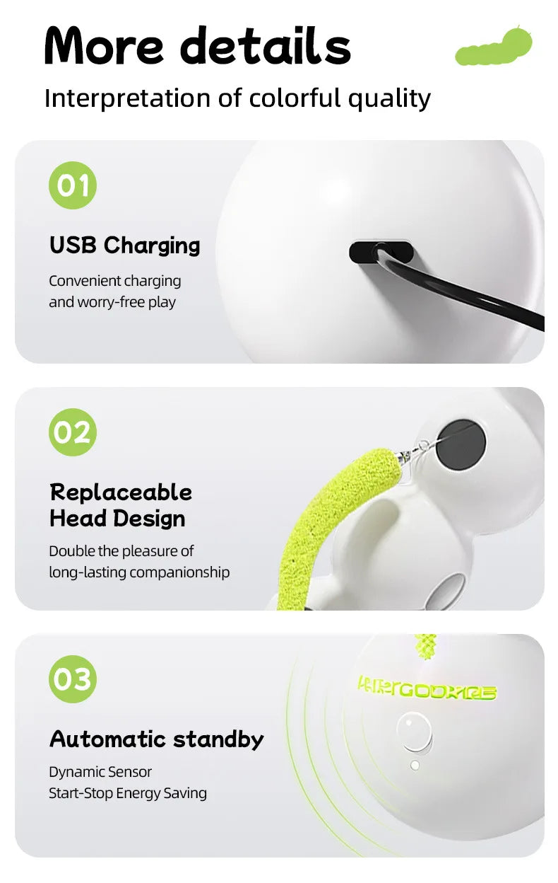 Intelligent Interactive Cat Toy Mobile Activation Wake-Up Earthworm Pole Toy with Tail Automatic Popping Hole Interactive - PeticaDeals