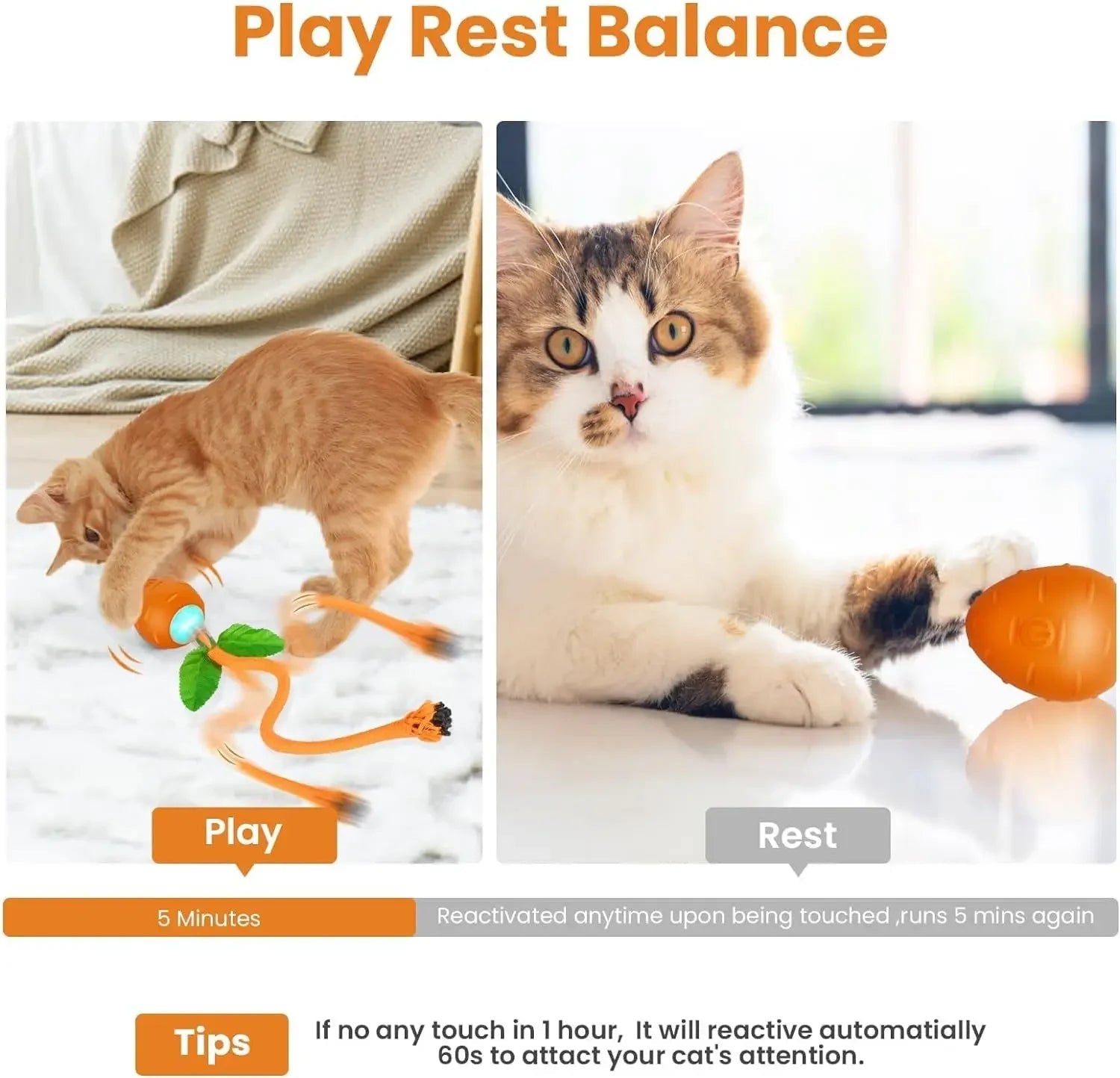 Interactive Cat Toy 3 Working Modes Irregular Motion Trajectory Cat Toys for Indoor Cats Self Play - PeticaDeals