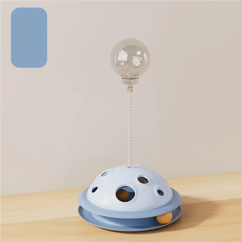 Interactive Cat Toy Food Dispenser Ball with Feather Teaser Stick Fun Play Wheel for Kittens - PeticaDeals