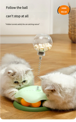 Interactive Cat Toy Food Dispenser Ball with Feather Teaser Stick Fun Play Wheel for Kittens - PeticaDeals