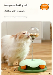 Interactive Cat Toy Food Dispenser Ball with Feather Teaser Stick Fun Play Wheel for Kittens - PeticaDeals