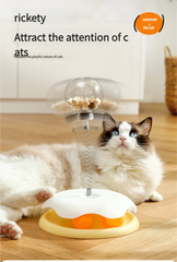 Interactive Cat Toy Food Dispenser Ball with Feather Teaser Stick Fun Play Wheel for Kittens - PeticaDeals