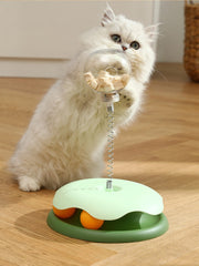 Interactive Cat Toy Food Dispenser Ball with Feather Teaser Stick Fun Play Wheel for Kittens - PeticaDeals