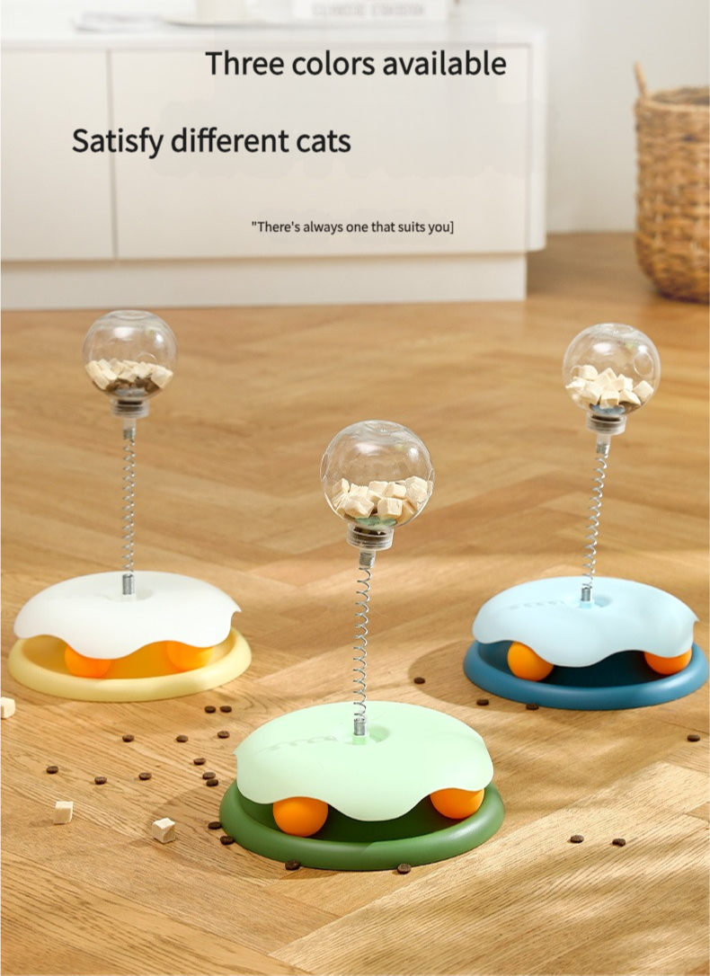 Interactive Cat Toy Food Dispenser Ball with Feather Teaser Stick Fun Play Wheel for Kittens - PeticaDeals