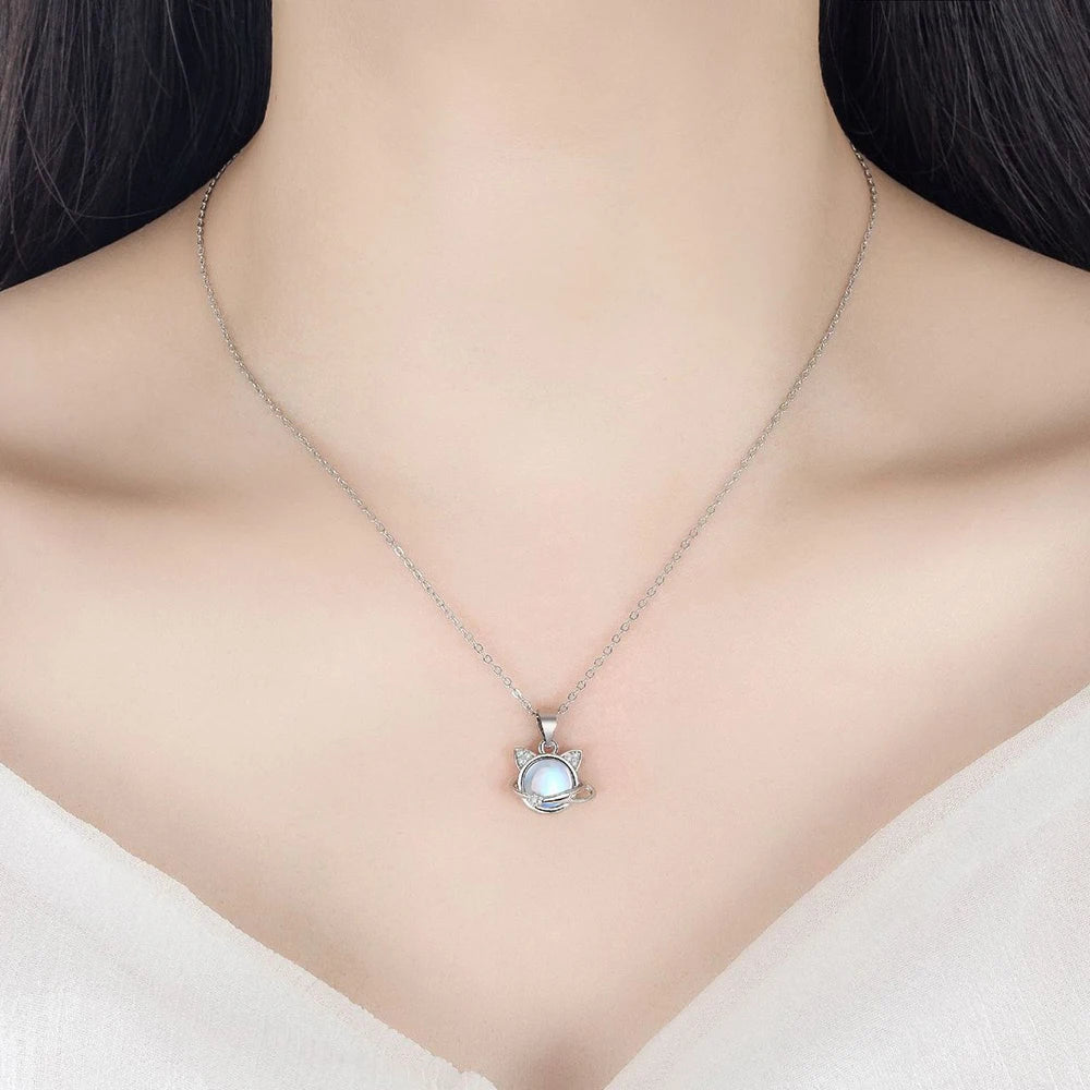 Jewelry Women's Fashion 925 Sterling Silver Opal Moon Crystal Earrings Necklace Set - PeticaDeals