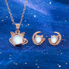 Jewelry Women's Fashion 925 Sterling Silver Opal Moon Crystal Earrings Necklace Set - PeticaDeals