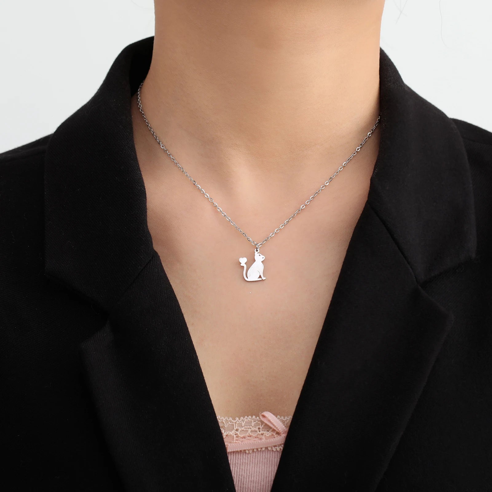 Kitten Cat Necklace For Women Men Stainless Steel Kawaii Cute - PeticaDeals
