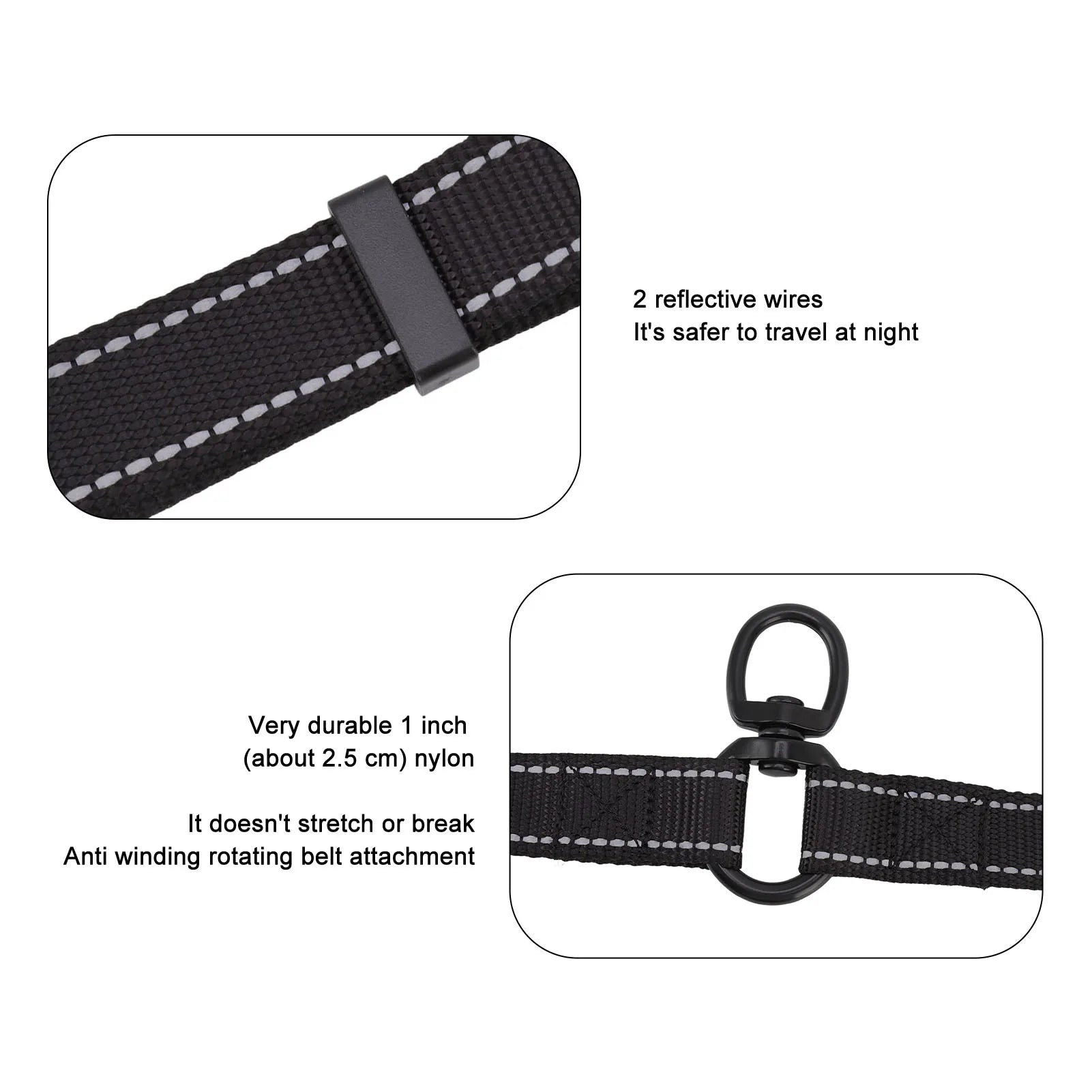 Leash Black Nylon 360 Degree Swivel Reflective Dual Dog Walking Leash For Dog Outdoor Activity - PeticaDeals