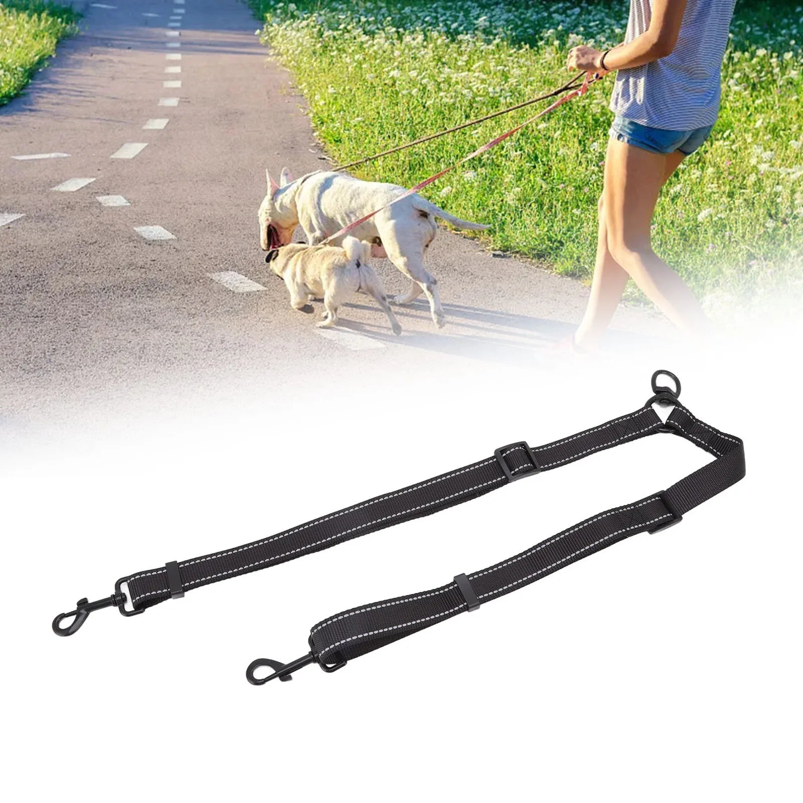 Leash Black Nylon 360 Degree Swivel Reflective Dual Dog Walking Leash For Dog Outdoor Activity - PeticaDeals