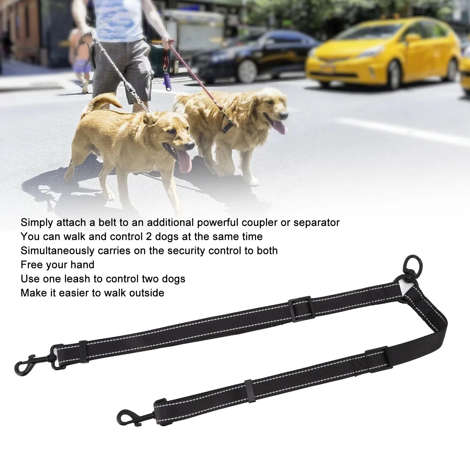 Leash Black Nylon 360 Degree Swivel Reflective Dual Dog Walking Leash For Dog Outdoor Activity - PeticaDeals