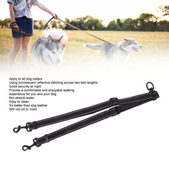 Leash Black Nylon 360 Degree Swivel Reflective Dual Dog Walking Leash For Dog Outdoor Activity - PeticaDeals
