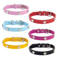 Leather Durable Pet Collars Paw - PeticaDeals