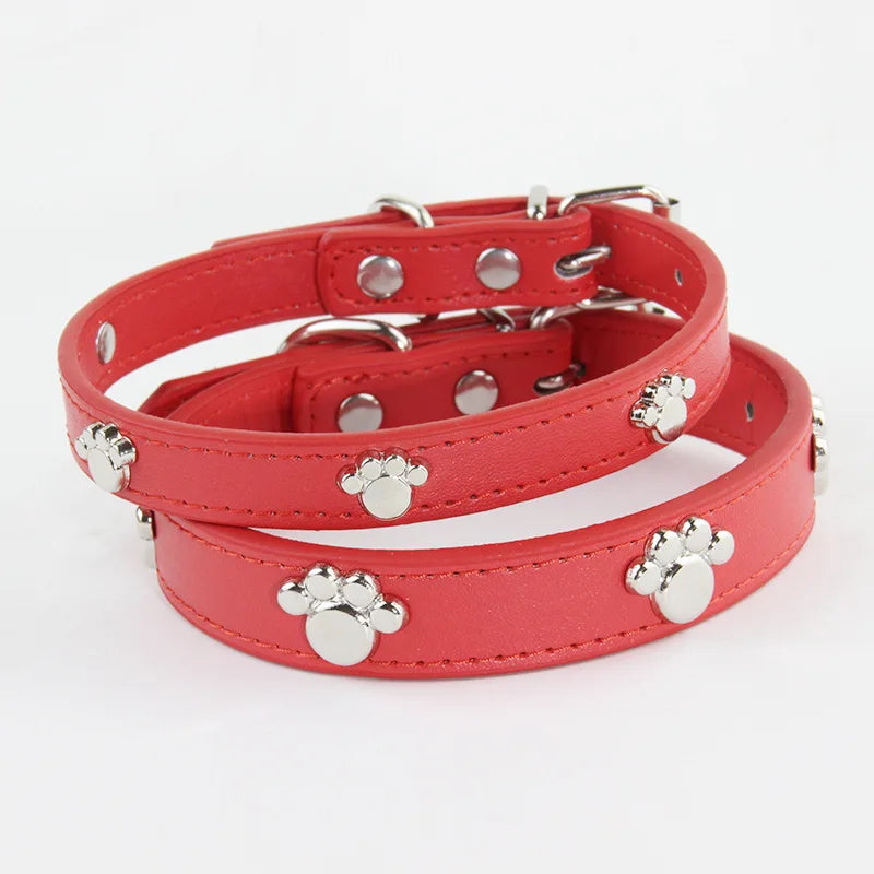 Leather Durable Pet Collars Paw - PeticaDeals