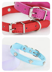 Leather Durable Pet Collars Paw - PeticaDeals