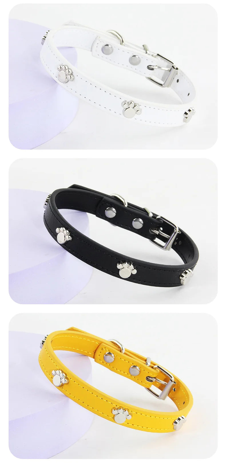 Leather Durable Pet Collars Paw - PeticaDeals