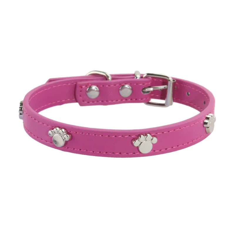 Leather Durable Pet Collars Paw - PeticaDeals