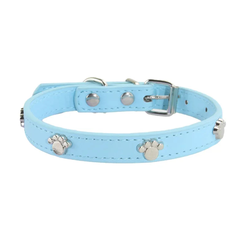 Leather Durable Pet Collars Paw - PeticaDeals