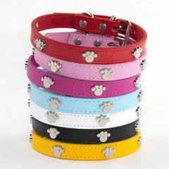 Leather Durable Pet Collars Paw - PeticaDeals