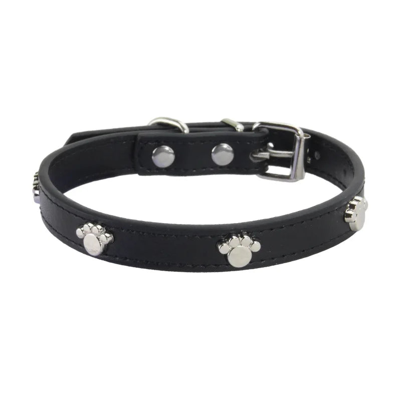 Leather Durable Pet Collars Paw - PeticaDeals
