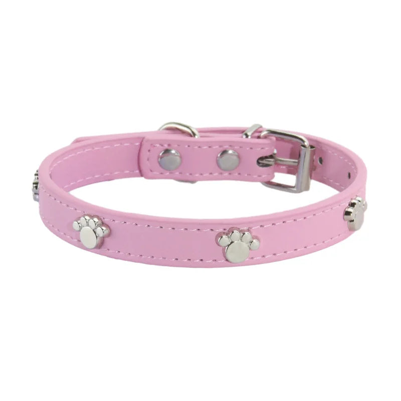Leather Durable Pet Collars Paw - PeticaDeals