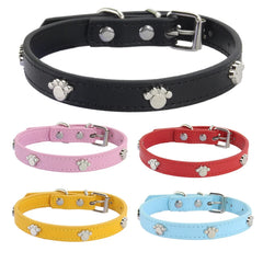 Leather Durable Pet Collars Paw - PeticaDeals