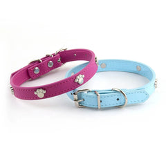 Leather Durable Pet Collars Paw - PeticaDeals