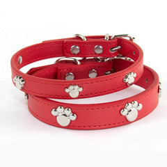 Leather Durable Pet Collars Paw - PeticaDeals