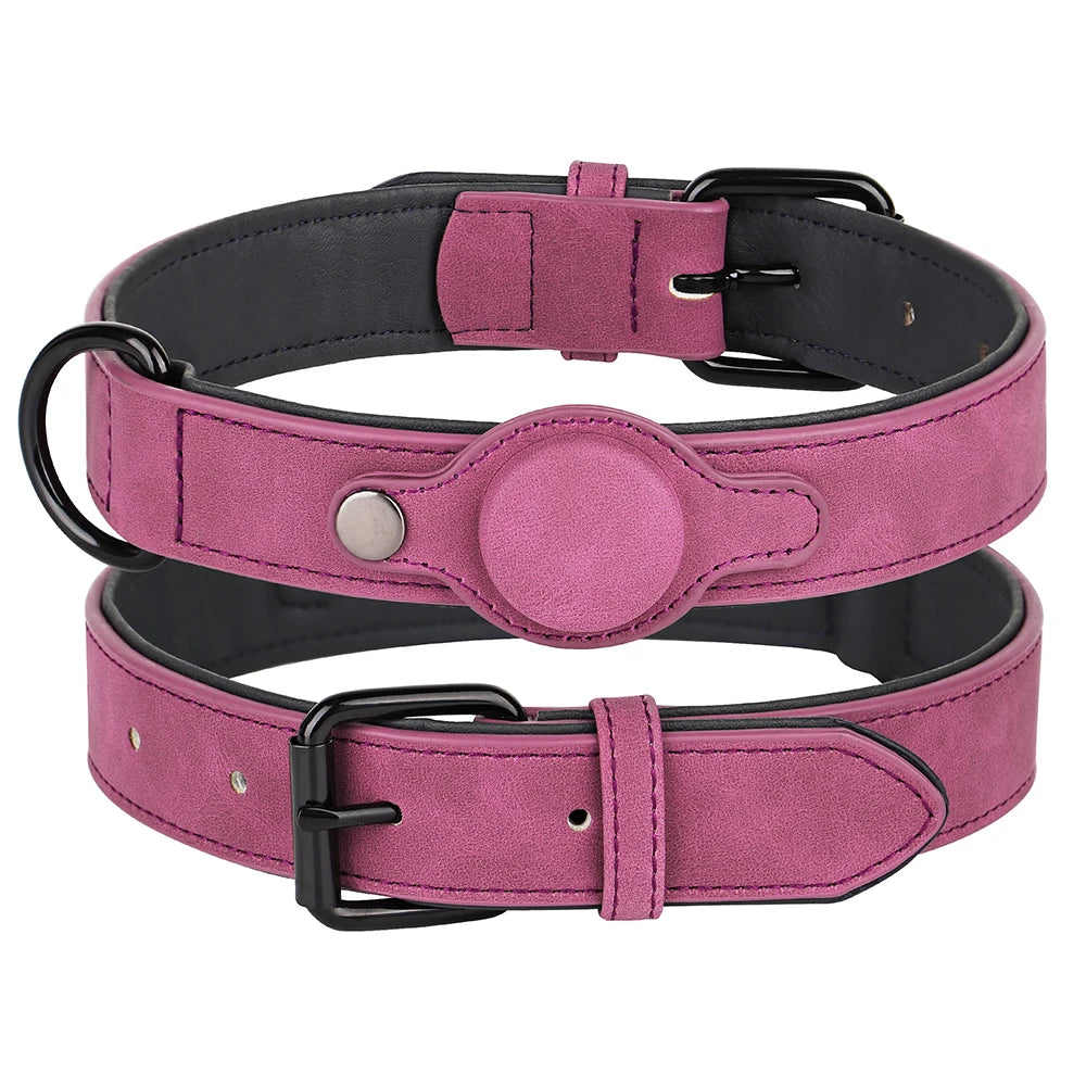 Leather Padded Collar GPS Tracker Holder Collar for Dog Soft - PeticaDeals