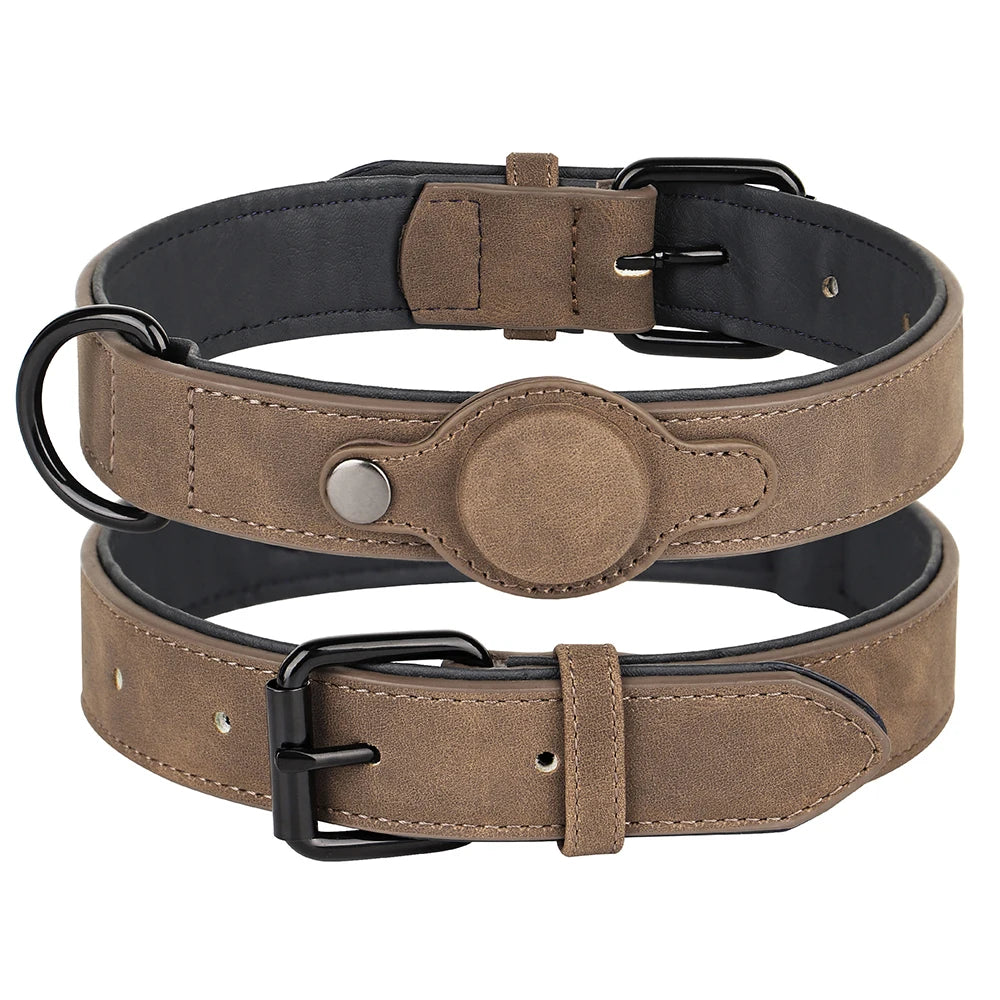 Leather Padded Collar GPS Tracker Holder Collar for Dog Soft - PeticaDeals