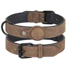 Leather Padded Collar GPS Tracker Holder Collar for Dog Soft - PeticaDeals