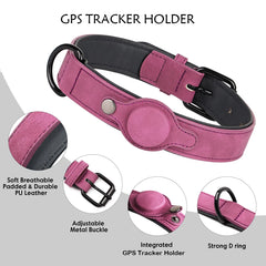 Leather Padded Collar GPS Tracker Holder Collar for Dog Soft - PeticaDeals