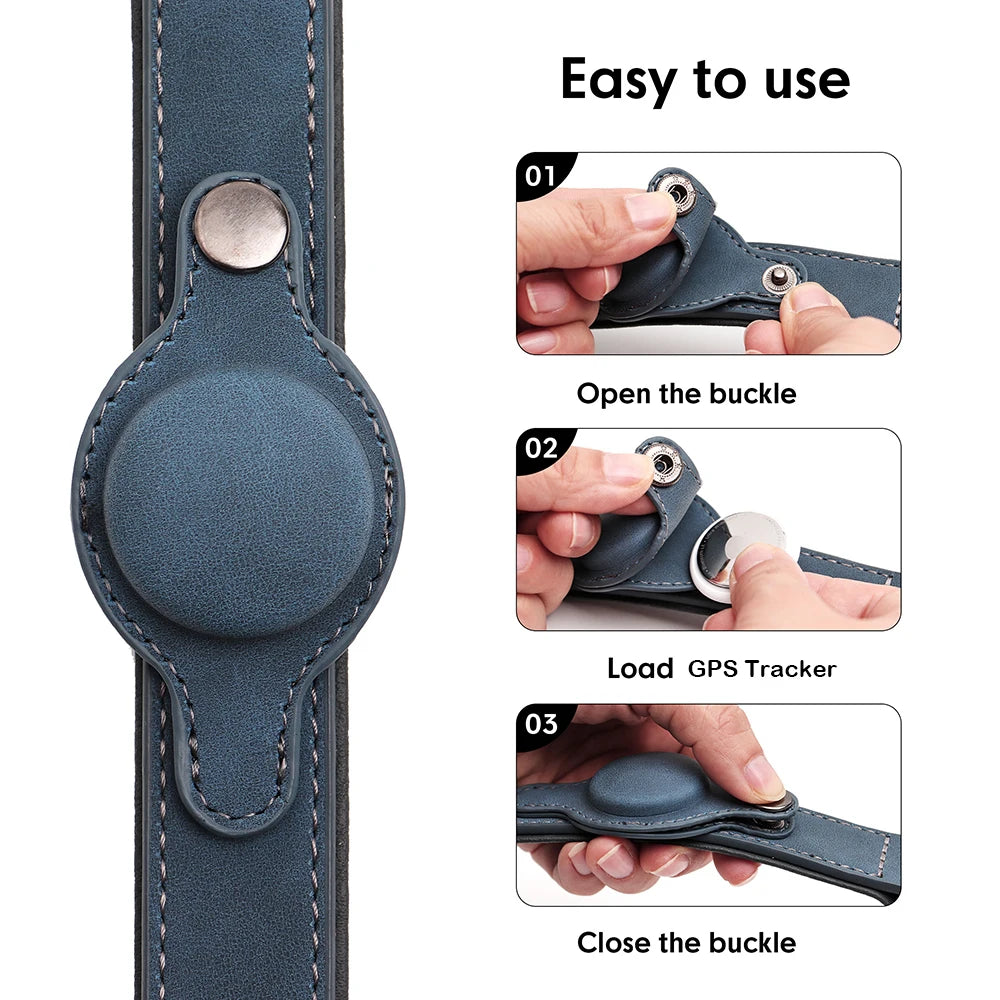 Leather Padded Collar GPS Tracker Holder Collar for Dog Soft - PeticaDeals