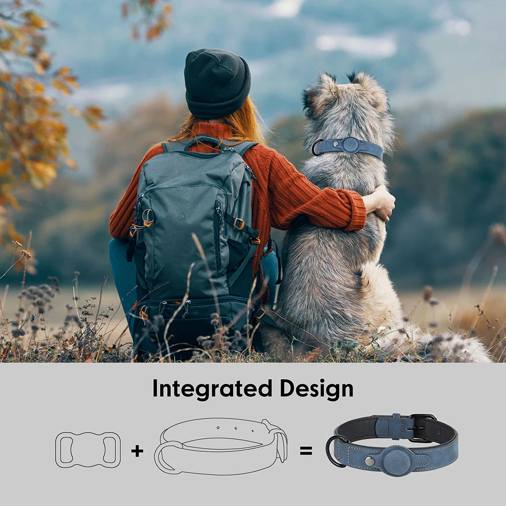 Leather Padded Collar GPS Tracker Holder Collar for Dog Soft - PeticaDeals