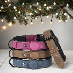 Leather Padded Collar GPS Tracker Holder Collar for Dog Soft - PeticaDeals