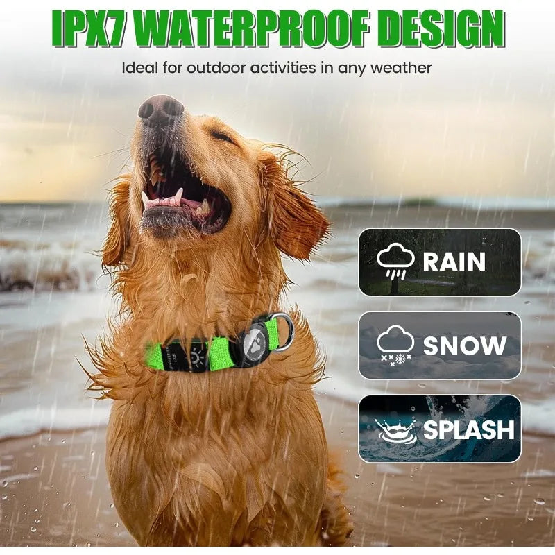 Led Luminous Heavy Duty Dog Collar with AirTag Case Rechargeable Adjustable - PeticaDeals