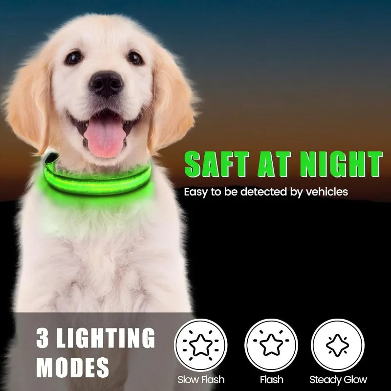 Led Luminous Heavy Duty Dog Collar with AirTag Case Rechargeable Adjustable - PeticaDeals