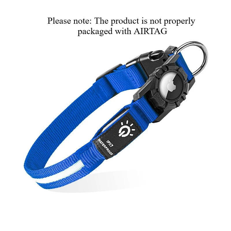 Led Luminous Heavy Duty Dog Collar with AirTag Case Rechargeable Adjustable - PeticaDeals