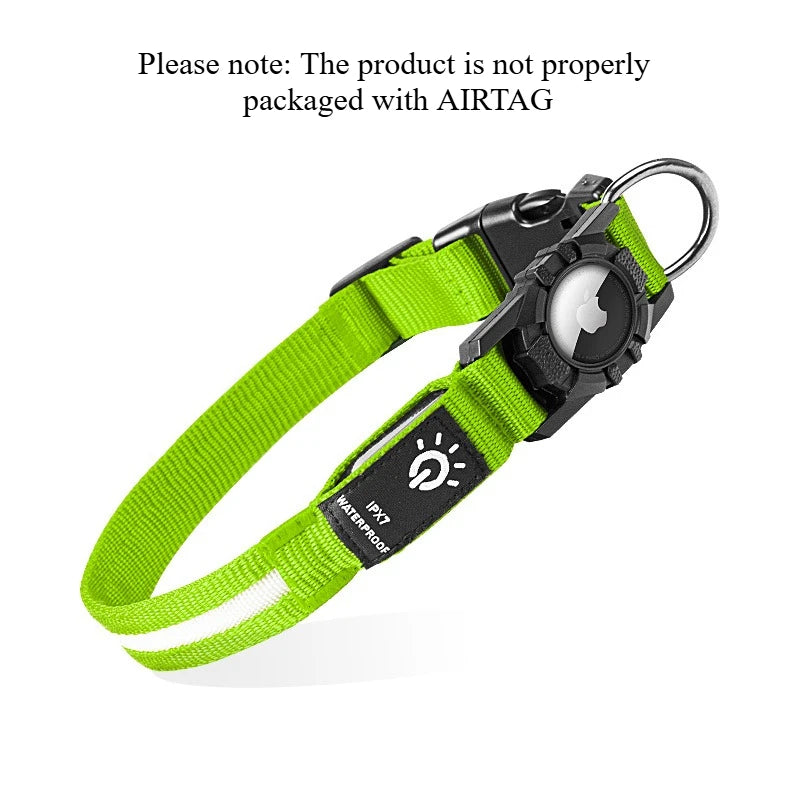 Led Luminous Heavy Duty Dog Collar with AirTag Case Rechargeable Adjustable - PeticaDeals