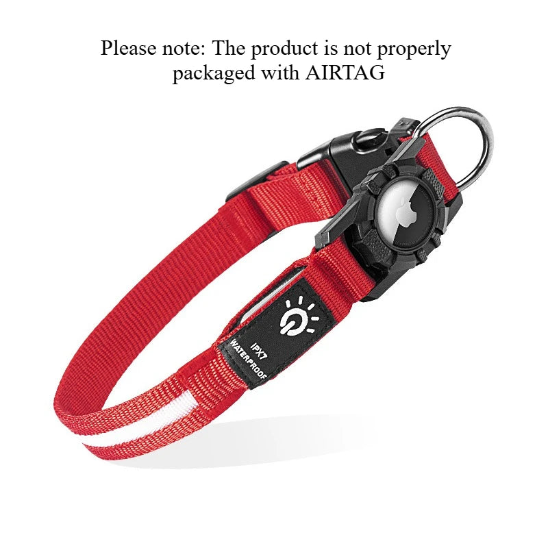 Led Luminous Heavy Duty Dog Collar with AirTag Case Rechargeable Adjustable - PeticaDeals