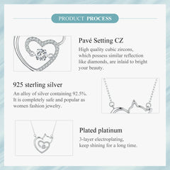 Lovely Cat Heart Chain Necklace For Women 925 Sterling Silver Shiny Zircon Kitty Links Girl Jewelry - PeticaDeals