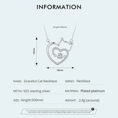 Lovely Cat Heart Chain Necklace For Women 925 Sterling Silver Shiny Zircon Kitty Links Girl Jewelry - PeticaDeals