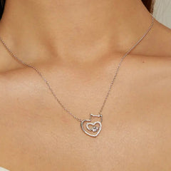 Lovely Cat Heart Chain Necklace For Women 925 Sterling Silver Shiny Zircon Kitty Links Girl Jewelry - PeticaDeals