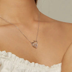 Lovely Cat Heart Chain Necklace For Women 925 Sterling Silver Shiny Zircon Kitty Links Girl Jewelry - PeticaDeals