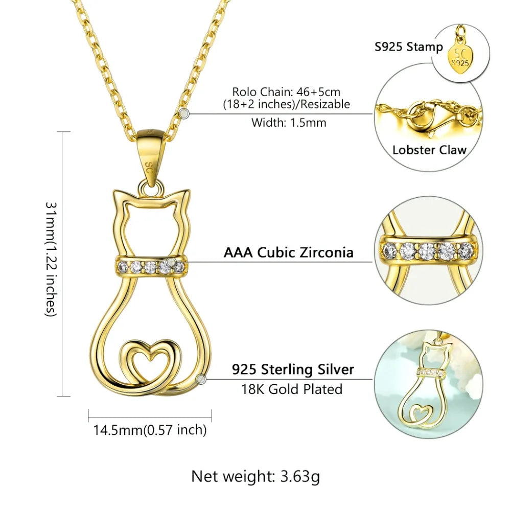Lovely Cute Animal CZ Women's Fashion Jewelry Sterling Silver Cat Pendant Necklace - PeticaDeals
