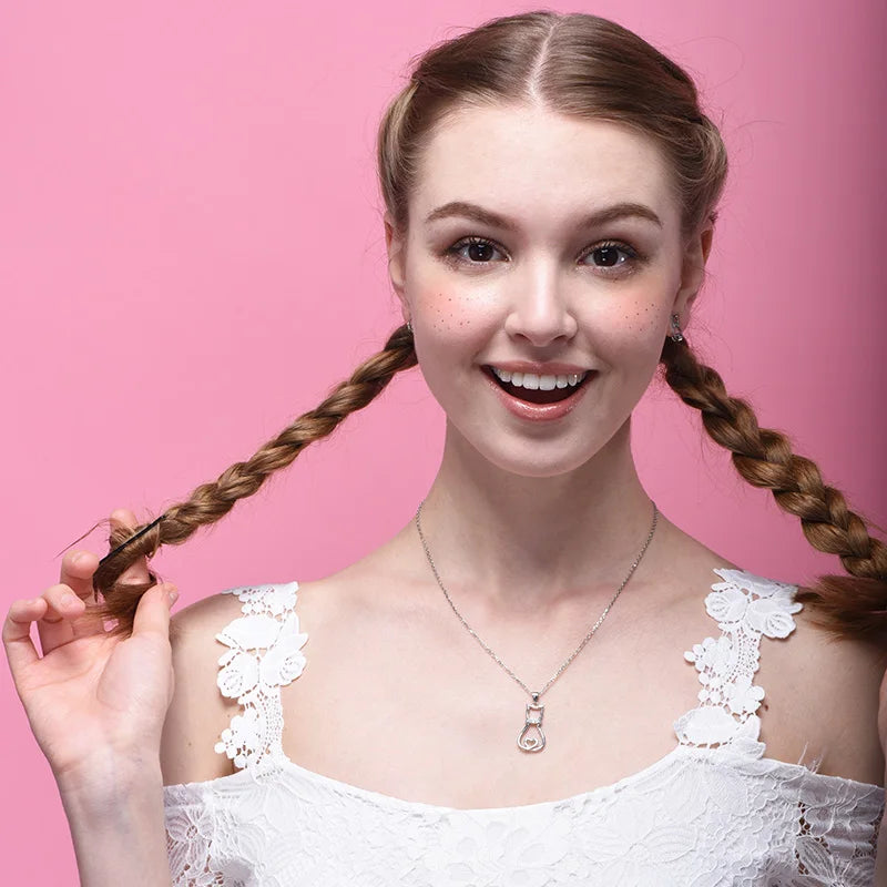 Lovely Cute Animal CZ Women's Fashion Jewelry Sterling Silver Cat Pendant Necklace - PeticaDeals