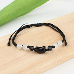 Lovely Handmade Cute Black & White Cat Couple Bracelet Natural Moonstone - PeticaDeals